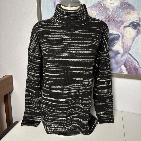 Talbots Sweaters - T by Talbots Women's‎ LP Mock Turtleneck Wool Blend Black White Striped Sweater